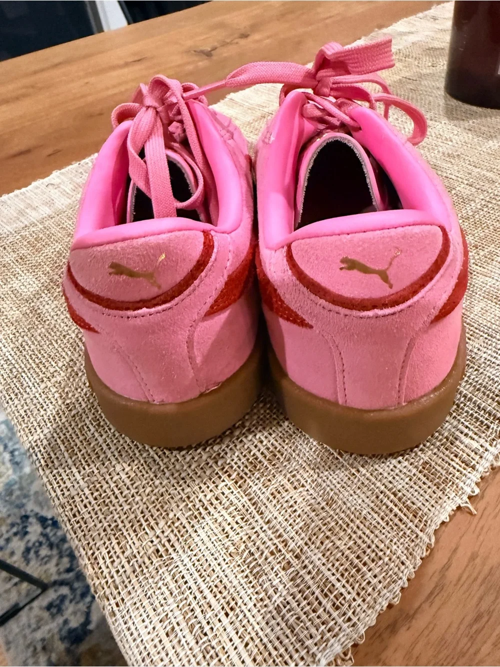 Puma Bright Pink Suede Sneakers with Red Stripe
